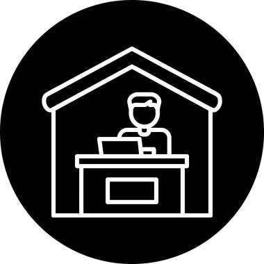 Ev hattı ikonunda çalış. Dışarıdan iş ilanı. Uzaktan ofis çalışanı sembolü. Kalite tasarım elemanı. Satır biçimi ev simgesi