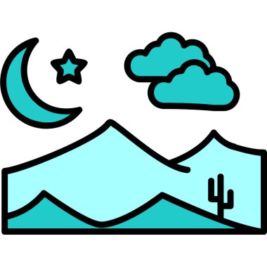 Dağdaki gece sahnesinin vektör illüstrasyonu 