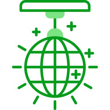 Disko topu, ayna topu ikonu. Dans pisti için ışıklandırma tasarımı ögesi, vektör illüstrasyonu  