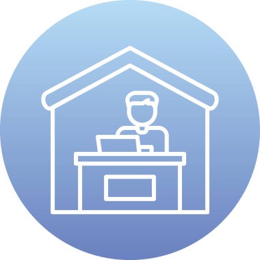 Ev hattı ikonunda çalış. Dışarıdan iş ilanı. Uzaktan ofis çalışanı sembolü. Kalite tasarım elemanı. Satır biçimi ev simgesi