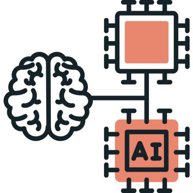 Yapay zeka simgesi, makine öğrenimi ve siber zihin egemenliği konsepti, vektör illüstrasyonu