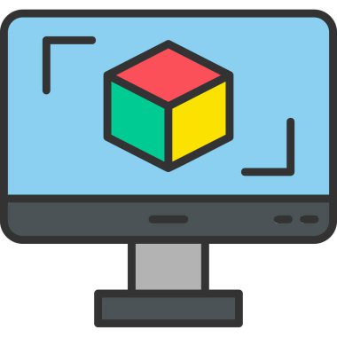 3D modelli bilgisayar ekranı, vektör illüstrasyonu