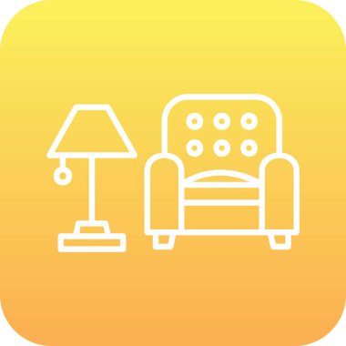 İç Tasarım Simgesi. Yer lambası ve Kol Sandalyesi tabelası. Vektör İllüstrasyonu