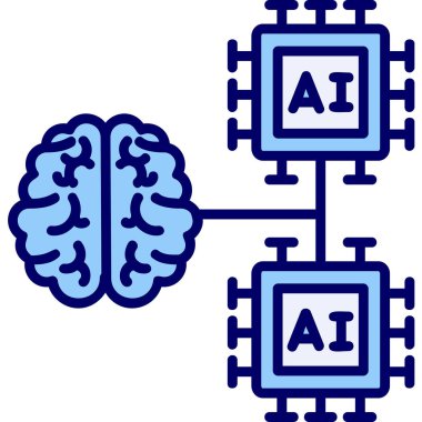 Yapay zeka simgesi, makine öğrenimi ve siber zihin egemenliği konsepti, vektör illüstrasyonu