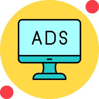 Web reklam simgesi, metin reklamları ile monitör, vektör illüstrasyonu