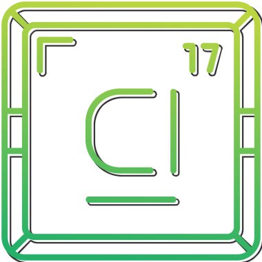 Klor CI kimyasal element simgesi. Periyodik tablonun kimyasal elementi. Atom numarası ile imzala