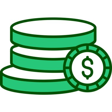 Dolar işareti ağ simgesi olan bozuk para yığını, vektör illüstrasyonu