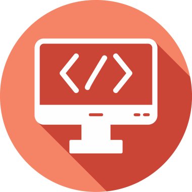 Bilgisayar ekranında kod simgesi, vektör illüstrasyonu basit tasarım