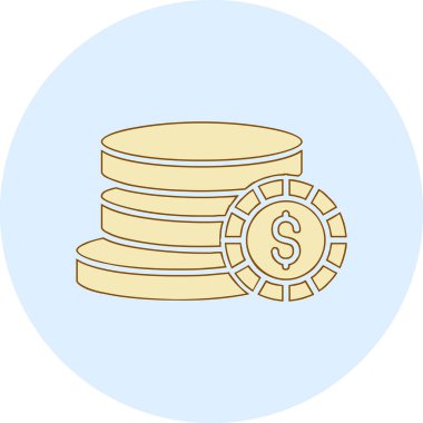 Dolar işareti ağ simgesi olan bozuk para yığını, vektör illüstrasyonu