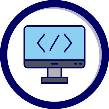 Bilgisayar ekranında kod simgesi, vektör illüstrasyonu basit tasarım