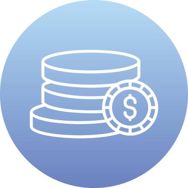 Dolar işareti ağ simgesi olan bozuk para yığını, vektör illüstrasyonu