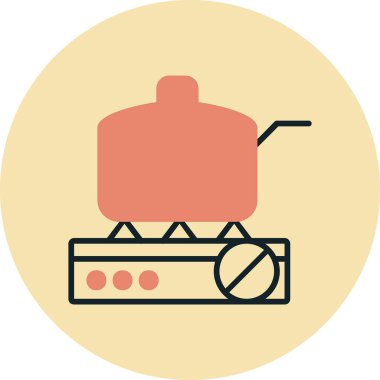 Gaz ocağında tava pişirmek. Web simgesi basit illüstrasyon