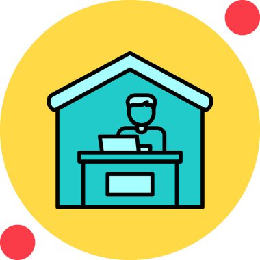 Ev hattı ikonunda çalış. Dışarıdan iş ilanı. Uzaktan ofis çalışanı sembolü. Kalite tasarım elemanı. Satır biçimi ev simgesi