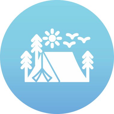 kamp çadırı orman ağaçları ve güneş vektör çizimi tasarımı