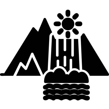 Dağların simgesindeki bir şelalenin vektör çizimi 