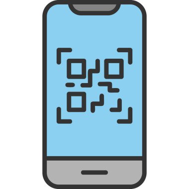 Cep telefonu ekranında QR kodu, vektör illüstrasyonu basit tasarım