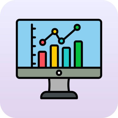 çevrimiçi bar grafikli bilgisayar ekranı, web simgesi basit illüstrasyon