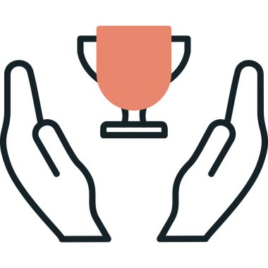 Galibiyet, kupa vektör simgesi ile eller