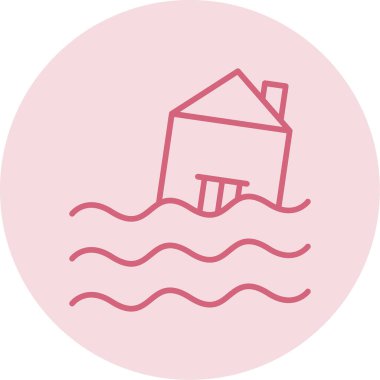 Sel, su simgesindeki ev, vektör illüstrasyonu