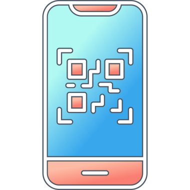 Cep telefonu ekranında QR kodu, vektör illüstrasyonu basit tasarım