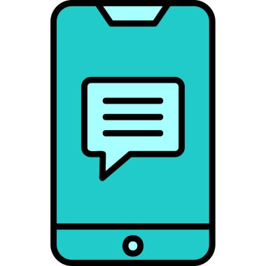 Ekran simgesinde konuşma balonu olan akıllı telefon, vektör illüstrasyon grafik tasarımı 