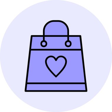 Aşk ikonlu alışveriş çantası, vektör illüstrasyonu