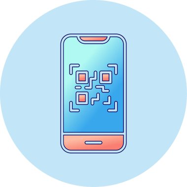 Cep telefonu ekranında QR kodu, vektör illüstrasyonu basit tasarım