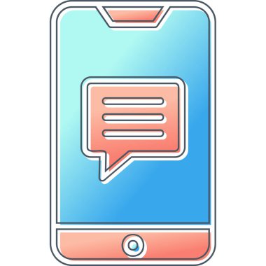 Ekran simgesinde konuşma balonu olan akıllı telefon, vektör illüstrasyon grafik tasarımı 