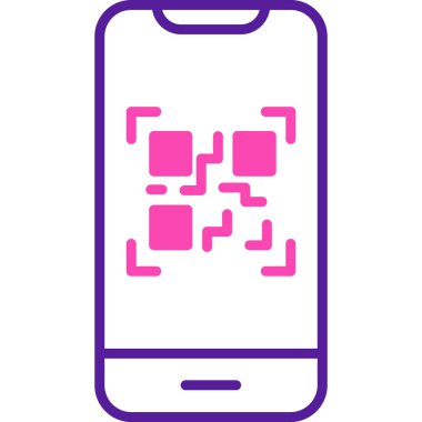 Cep telefonu ekranında QR kodu, vektör illüstrasyonu basit tasarım