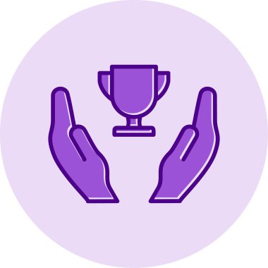 Galibiyet, kupa vektör simgesi ile eller