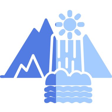 Dağların simgesindeki bir şelalenin vektör çizimi 