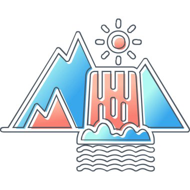 Dağların simgesindeki bir şelalenin vektör çizimi 