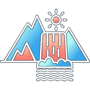 Dağların simgesindeki bir şelalenin vektör çizimi 