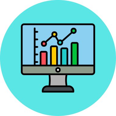 çevrimiçi bar grafikli bilgisayar ekranı, web simgesi basit illüstrasyon