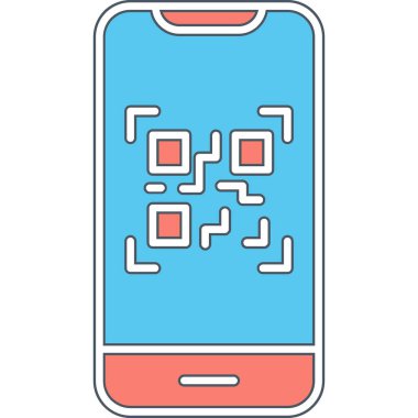 Cep telefonu ekranında QR kodu, vektör illüstrasyonu basit tasarım