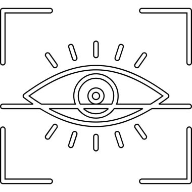 Göz Tarama Ağı simgesi, vektör illüstrasyonu. Tarama çerçevesi vektör ana hatları işaretli dijital göz