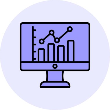 çevrimiçi bar grafikli bilgisayar ekranı, web simgesi basit illüstrasyon