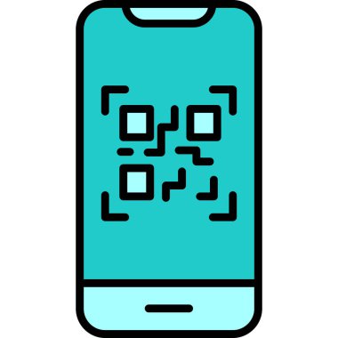 Cep telefonu ekranında QR kodu, vektör illüstrasyonu basit tasarım