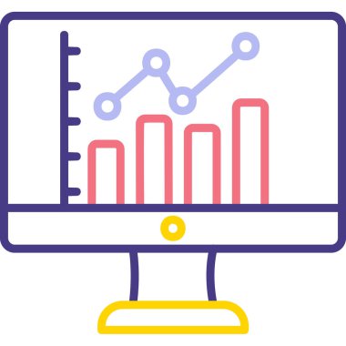 çevrimiçi bar grafikli bilgisayar ekranı, web simgesi basit illüstrasyon