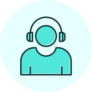 Etkilendirici kulaklık takar Web simgesi, vektör illüstrasyonu