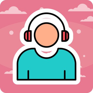 Etkilendirici kulaklık takar Web simgesi, vektör illüstrasyonu