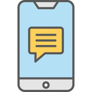 Ekran simgesinde konuşma balonu olan akıllı telefon, vektör illüstrasyon grafik tasarımı 