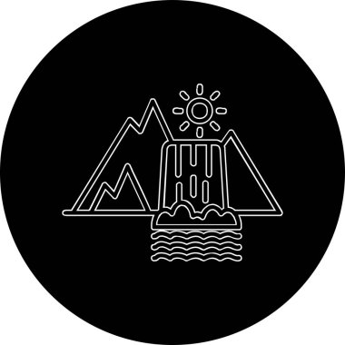 Dağların simgesindeki bir şelalenin vektör çizimi 