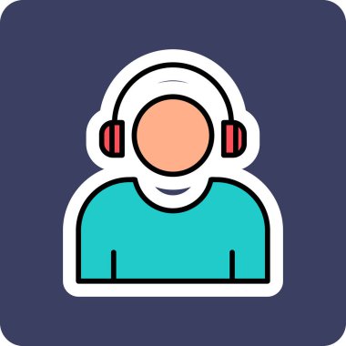 Etkilendirici kulaklık takar Web simgesi, vektör illüstrasyonu