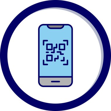 Cep telefonu ekranında QR kodu, vektör illüstrasyonu basit tasarım