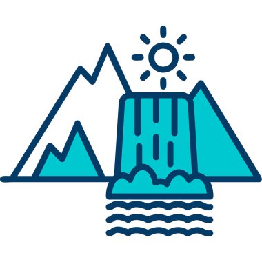 Dağların simgesindeki bir şelalenin vektör çizimi 