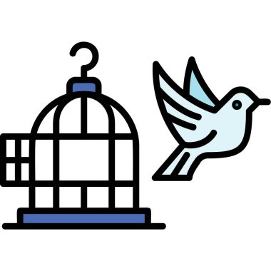 Kafesten uçan kuşun vektör çizimi. Özgürlük 