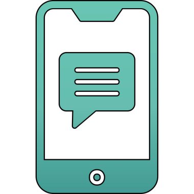 Ekran simgesinde konuşma balonu olan akıllı telefon, vektör illüstrasyon grafik tasarımı 