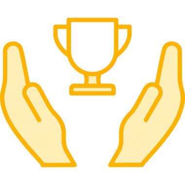 Galibiyet, kupa vektör simgesi ile eller