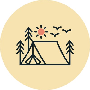 kamp çadırı orman ağaçları ve güneş vektör çizimi tasarımı